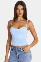 Modal Lace-Trim Peekaboo Tank Top in Arctic Blue