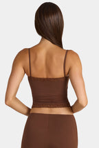 Modal Lace-Trim Peekaboo Tank Top in Cocoa Brown