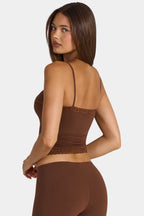 Modal Lace-Trim Peekaboo Tank Top in Cocoa Brown