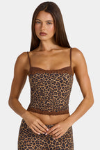 Modal Lace-Trim Peekaboo Tank Top in Leopard