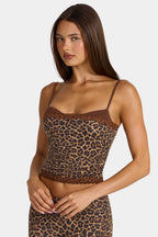 Modal Lace-Trim Peekaboo Tank Top in Leopard