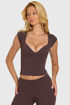 Modal Cap-Sleeve Top in Chocolate