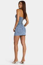 Low-Rise Denim Mini Skirt in Mid-Blue