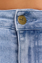 Low-Rise Denim Mini Skirt in Mid-Blue