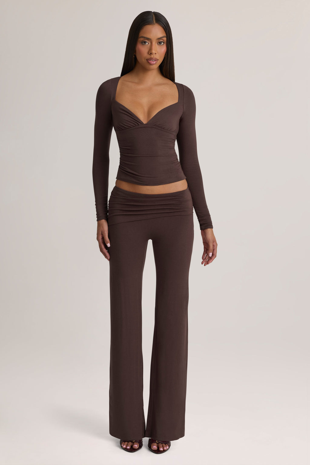 Modal Mid-Rise Trousers in Chocolate Brown