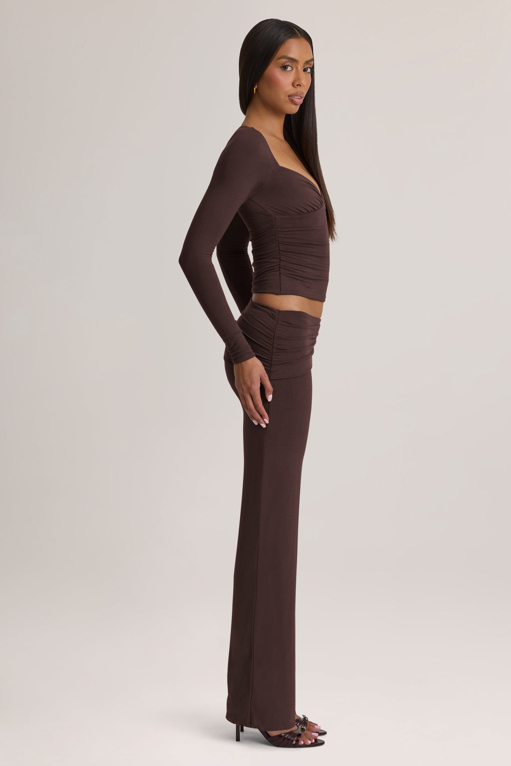 Modal Mid-Rise Trousers in Chocolate Brown