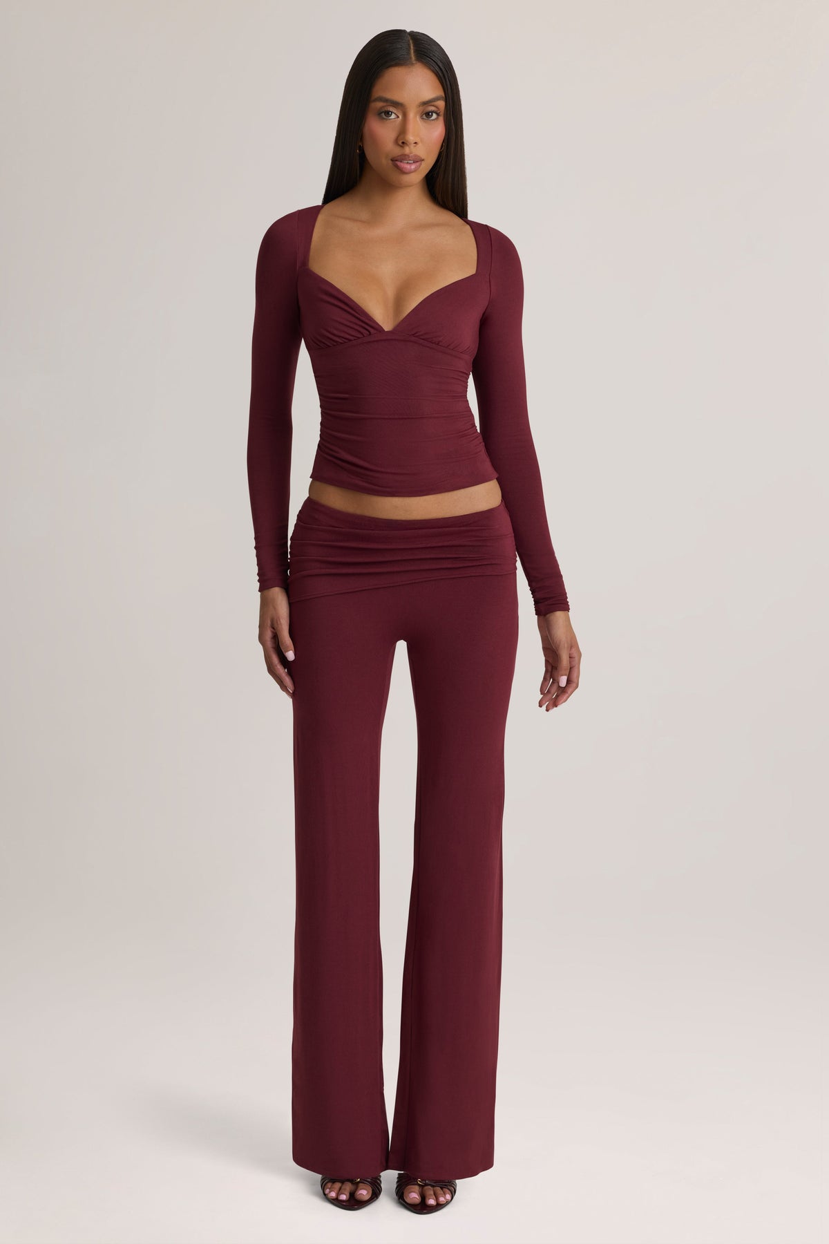 Modal Mid-Rise Trousers in Plum