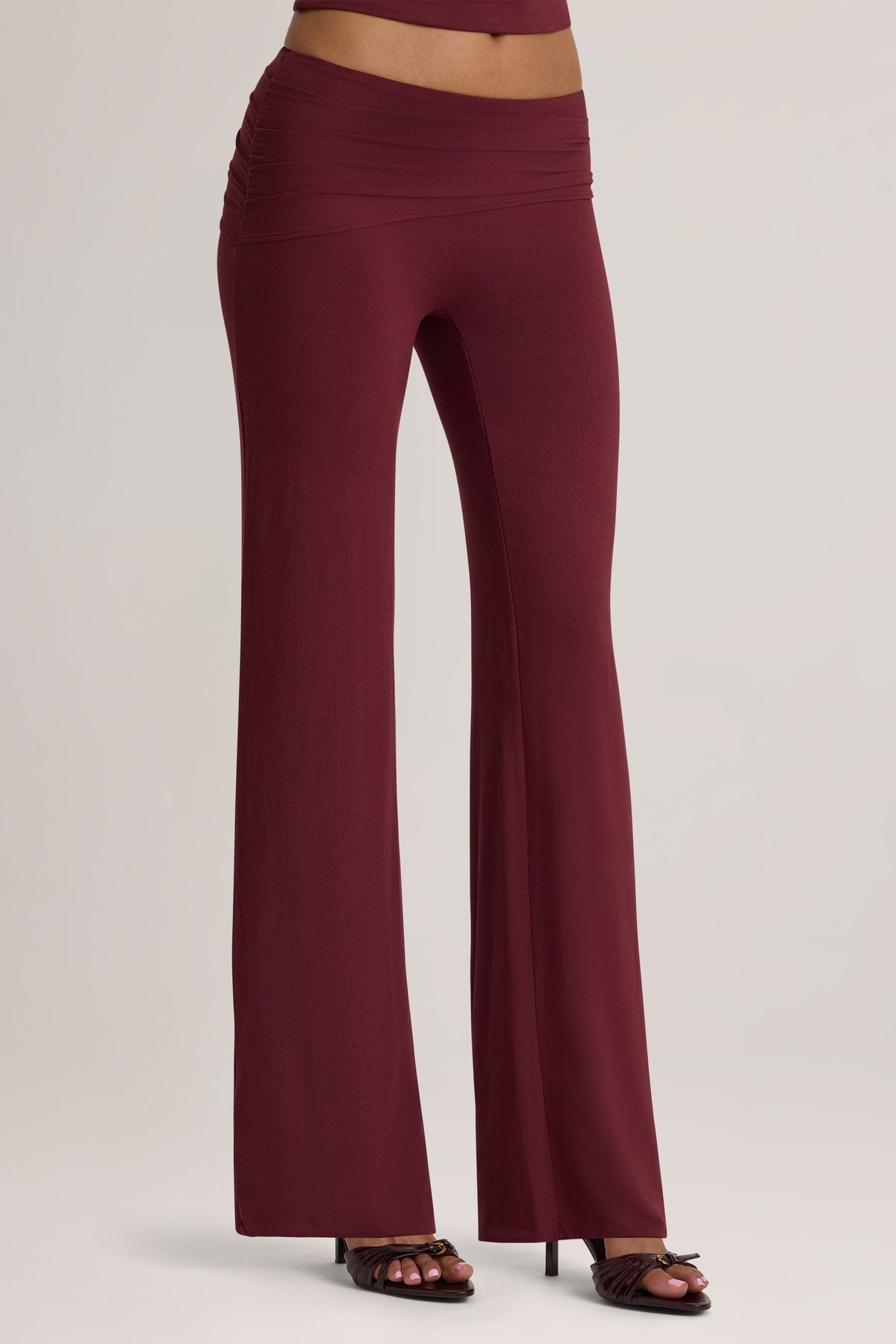 Modal Mid-Rise Trousers in Plum