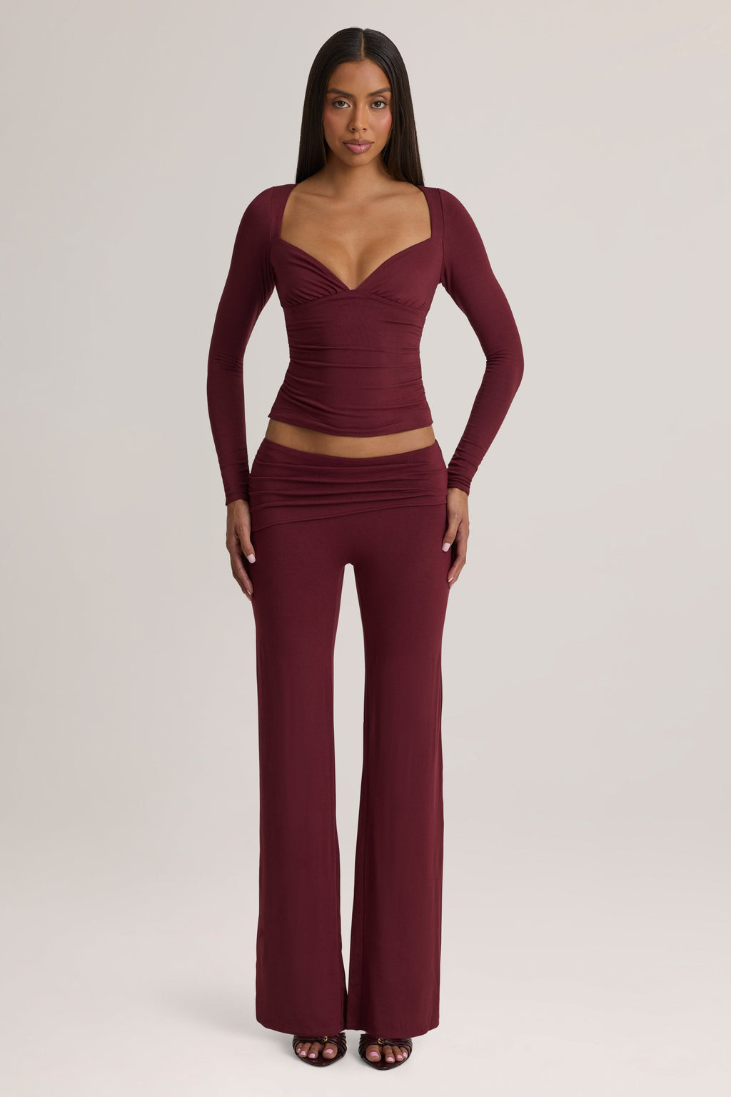 Modal Mid-Rise Trousers in Plum