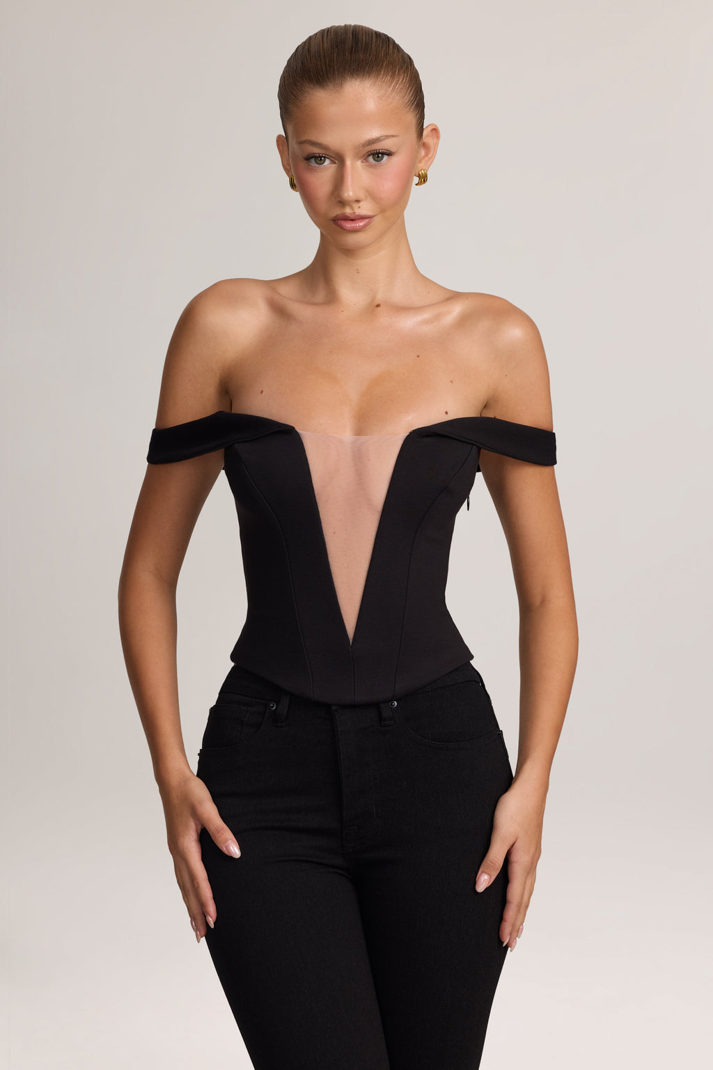Ponte Bardot Corset Top in Black