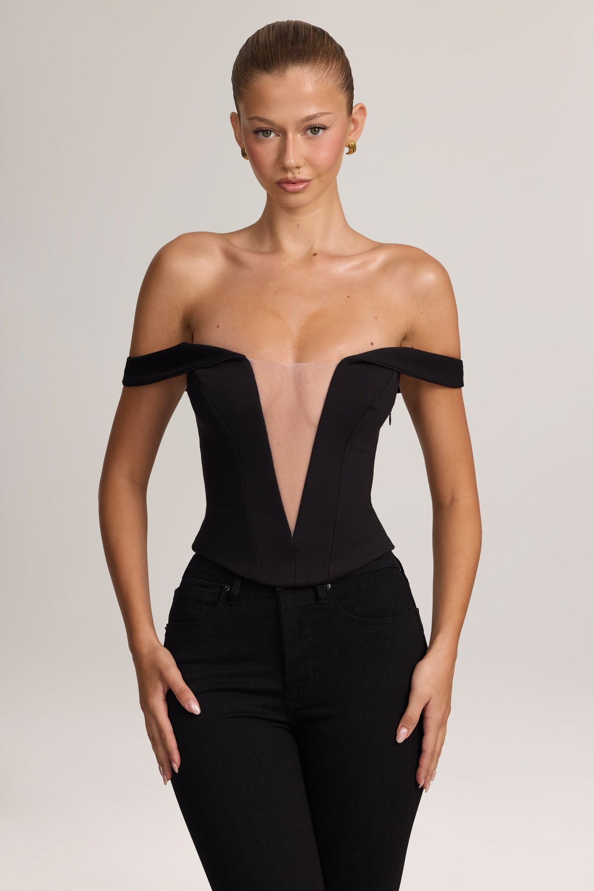 Ponte Bardot Corset Top in Black