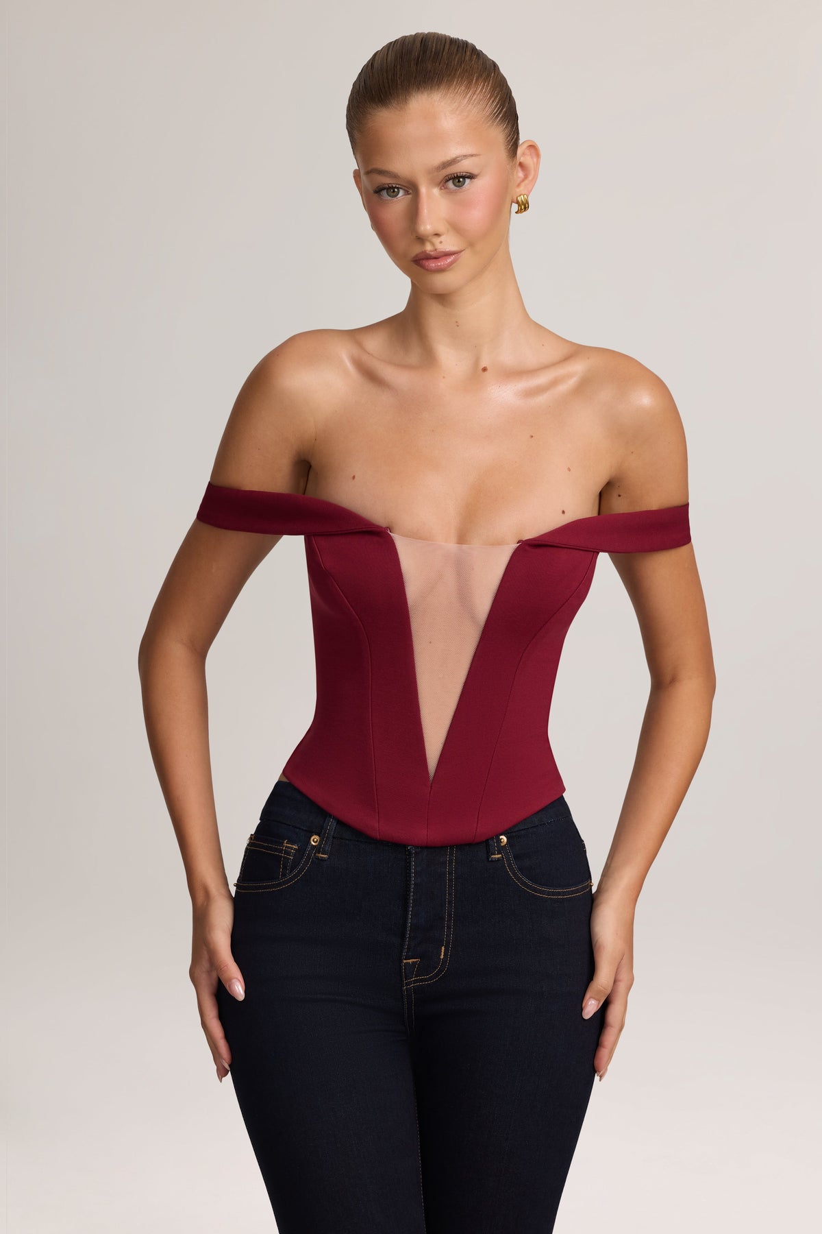 Ponte Bardot Corset Top in Wine