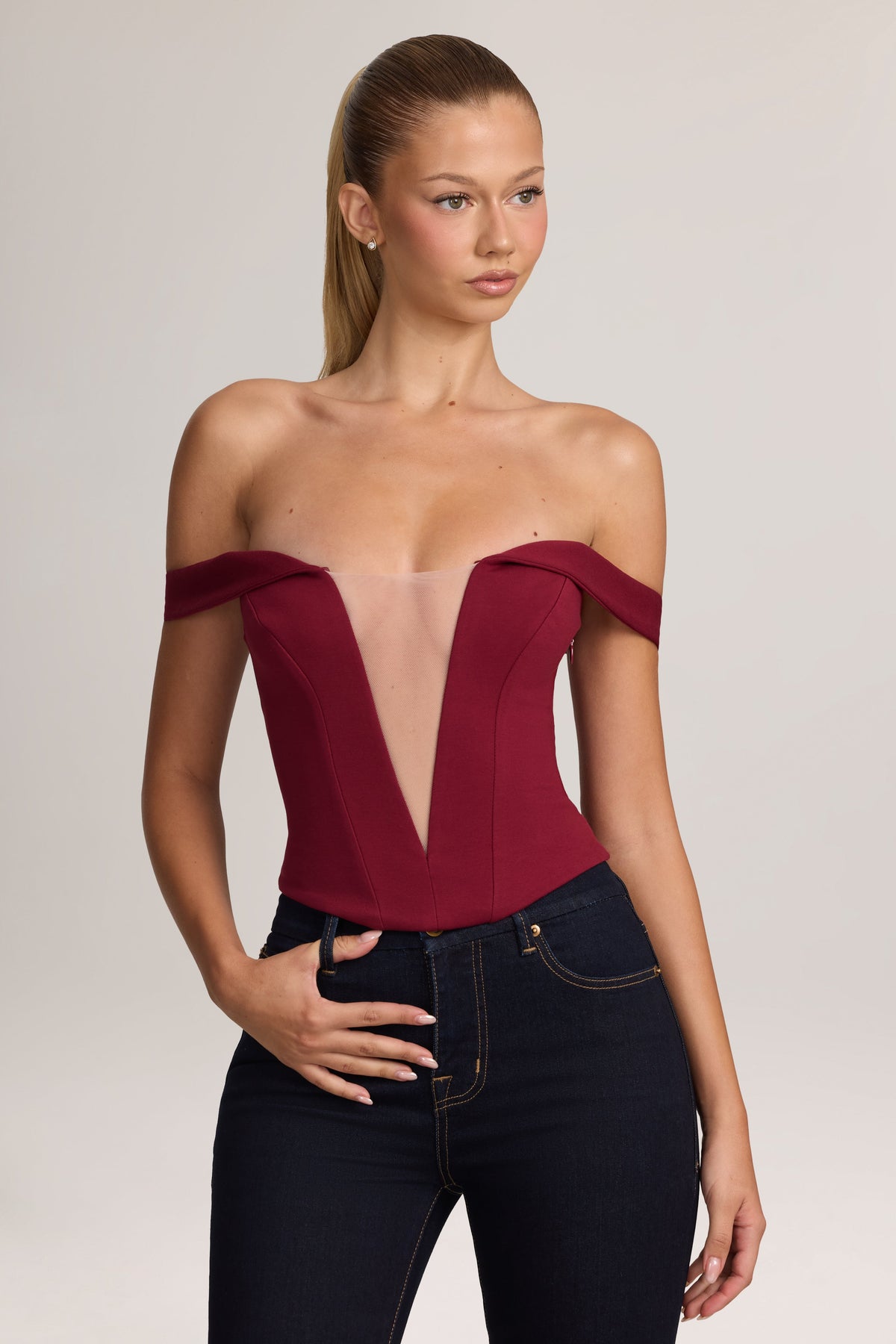 Ponte Bardot Corset Top in Wine