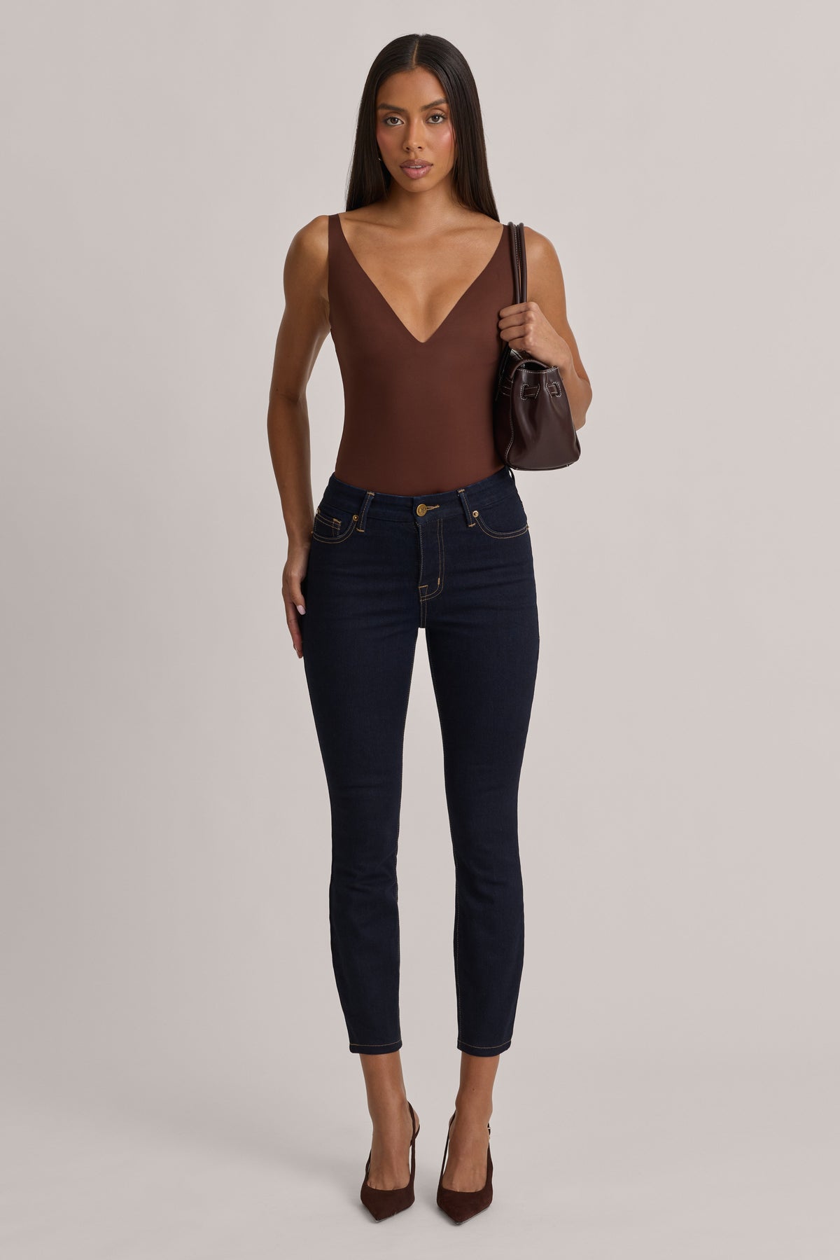 High-Rise Cropped Skinny Jeans in Dark Wash