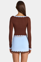 Lace-Trim Cropped Cardigan  in Cocoa Brown