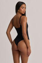 Scoop-Neck Cheeky Bodysuit in Black