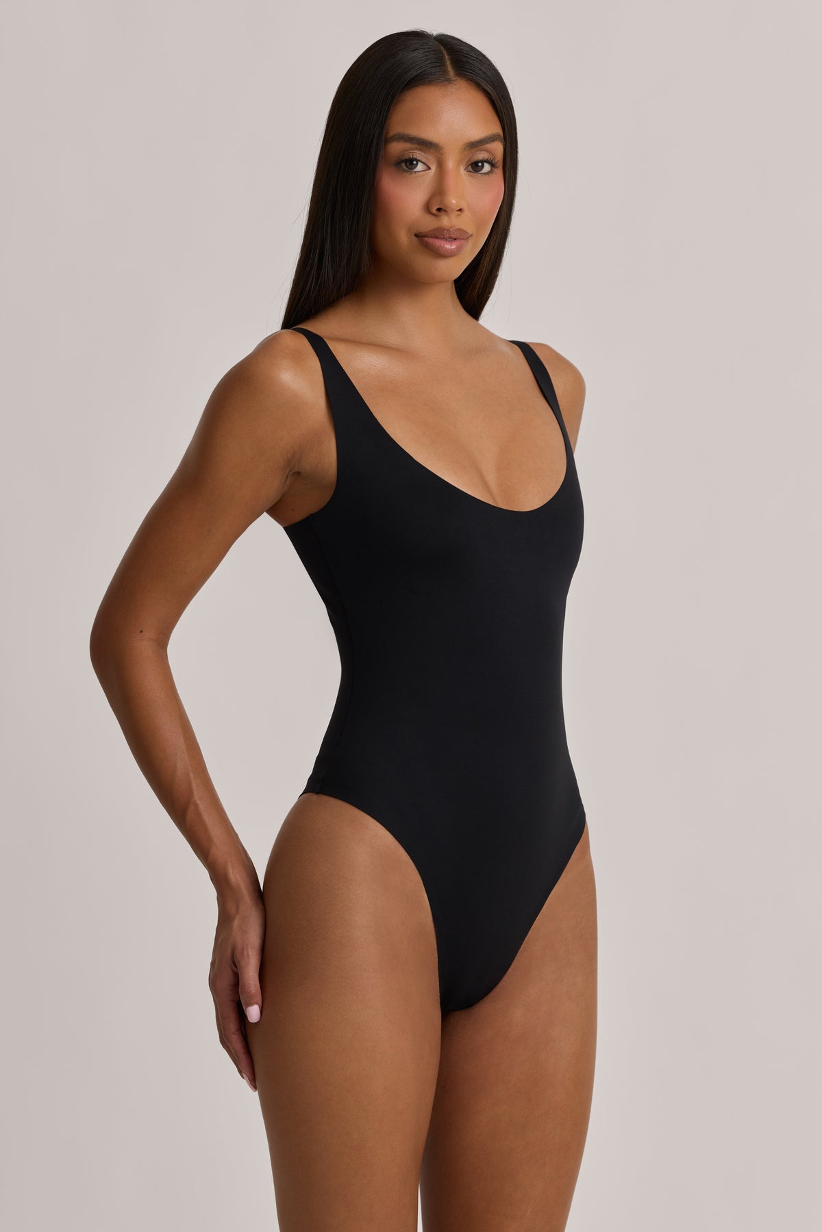 Scoop-Neck Cheeky Bodysuit in Black