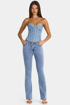 Low-Rise Flared Jeans  in Mid-Blue