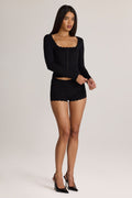 Knit Mid-Rise Mini Shorts in Black