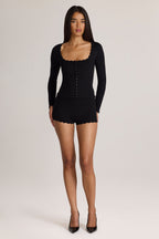 Knit Mid-Rise Mini Shorts in Black