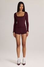 Knit Mid-Rise Mini Shorts in Cocoa Brown