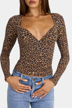 Modal Ruched Long-Sleeve Top in Leopard