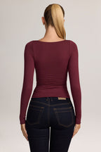 Modal Ruched Long-Sleeve Top in Plum