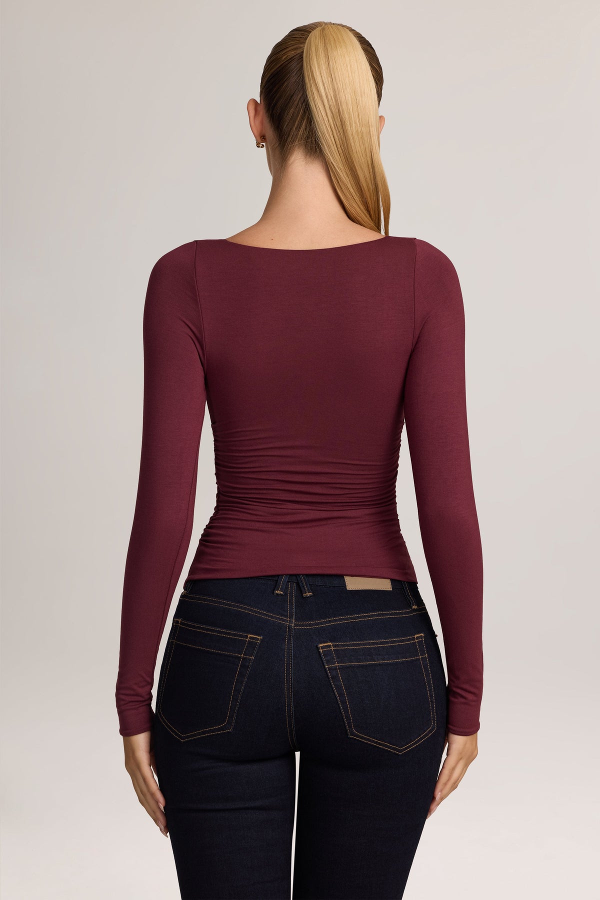 Modal Ruched Long-Sleeve Top in Plum