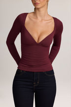Modal Ruched Long-Sleeve Top in Plum