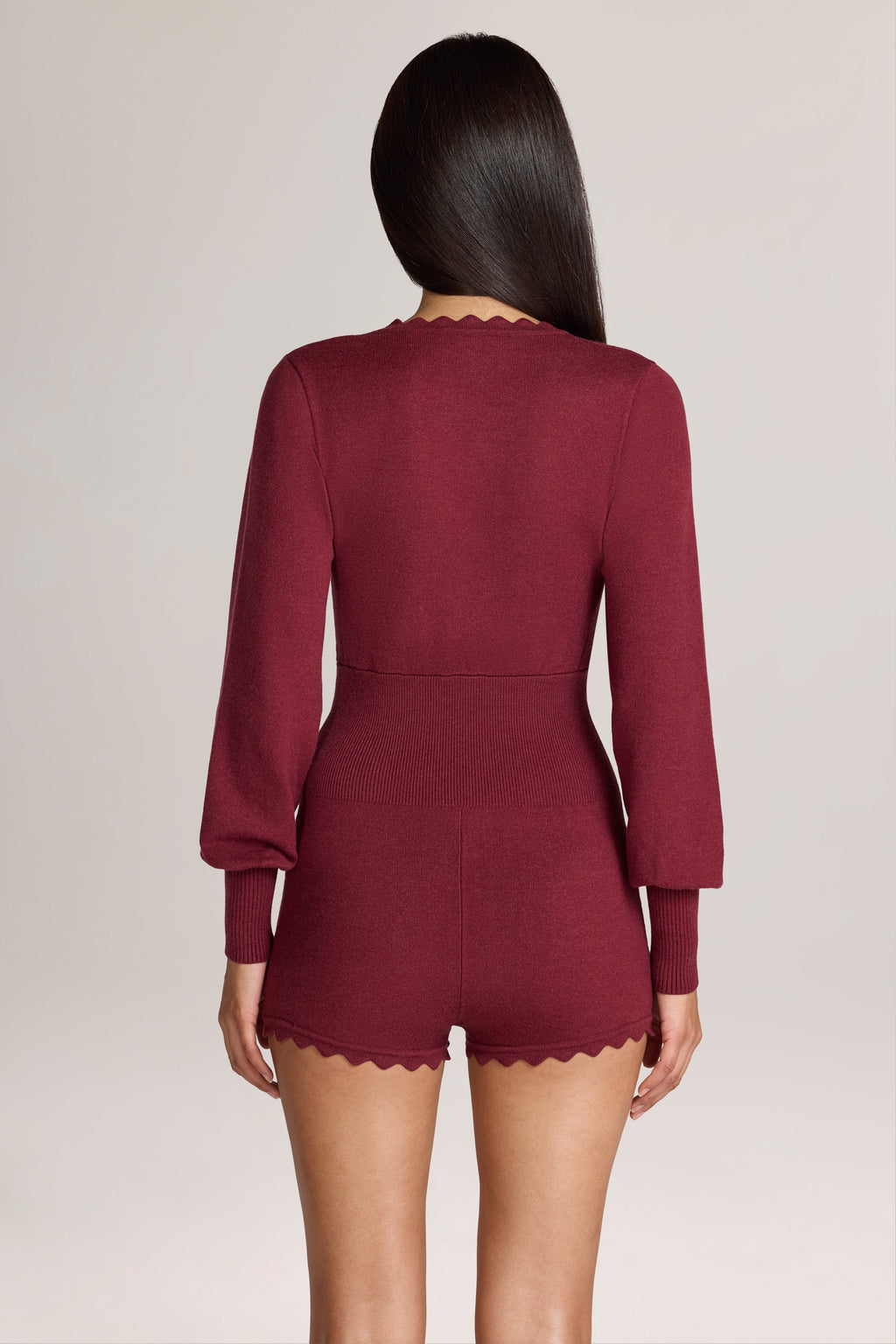 Knit Long-Sleeve Romper in Wine