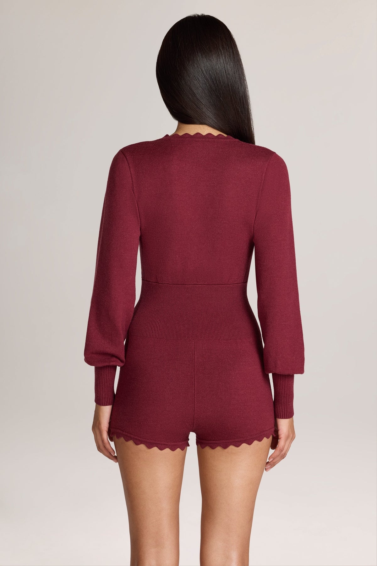 Knit Long-Sleeve Romper in Wine
