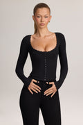 Ribbed Modal Lace-Trim Cardigan in Black