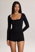 Knit Long-Sleeve Cardigan in Black