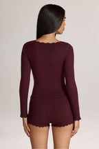 Knit Long-Sleeve Cardigan in Cocoa Brown
