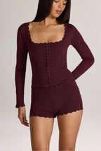 Knit Long-Sleeve Cardigan in Cocoa Brown