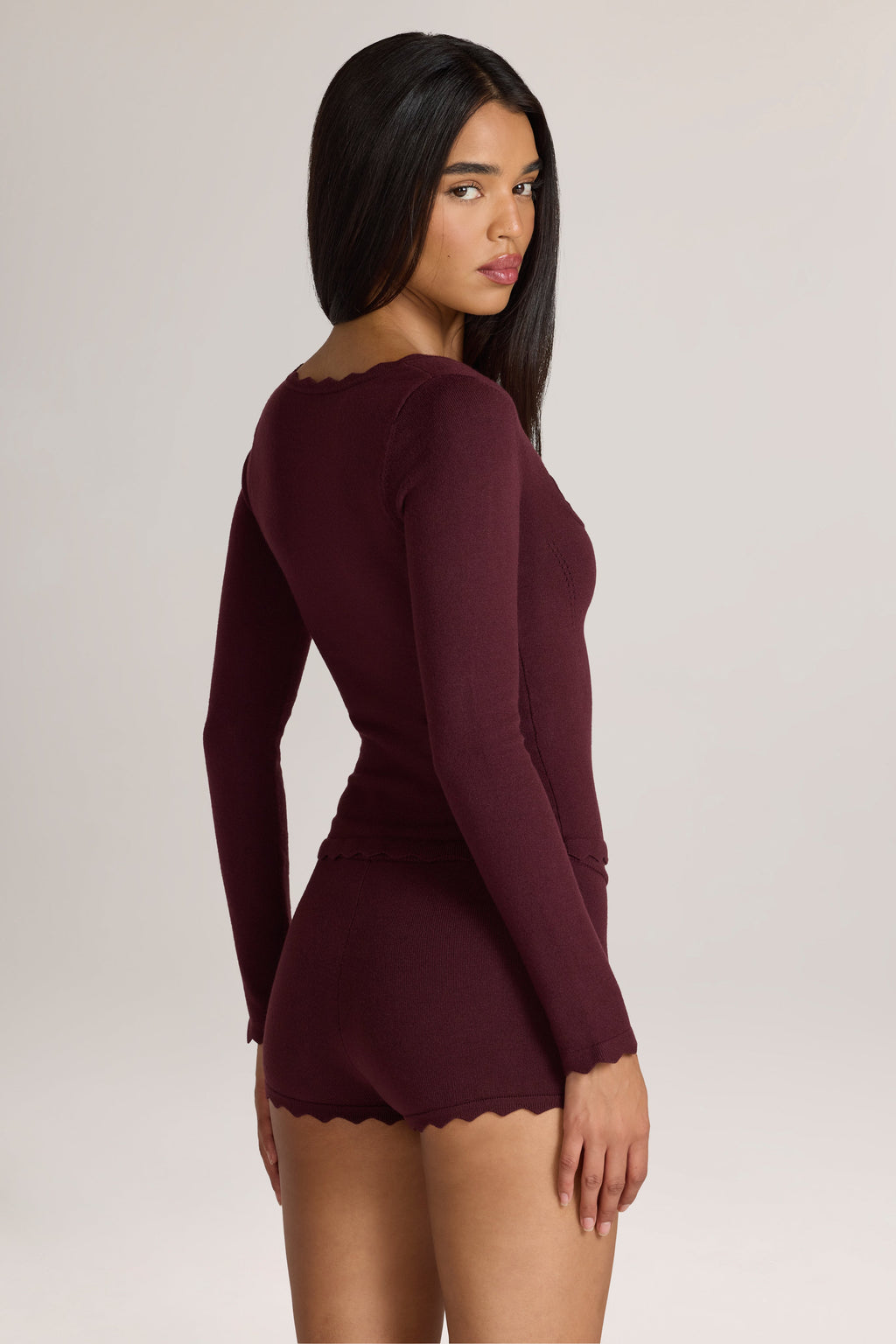 Knit Long-Sleeve Cardigan in Cocoa Brown