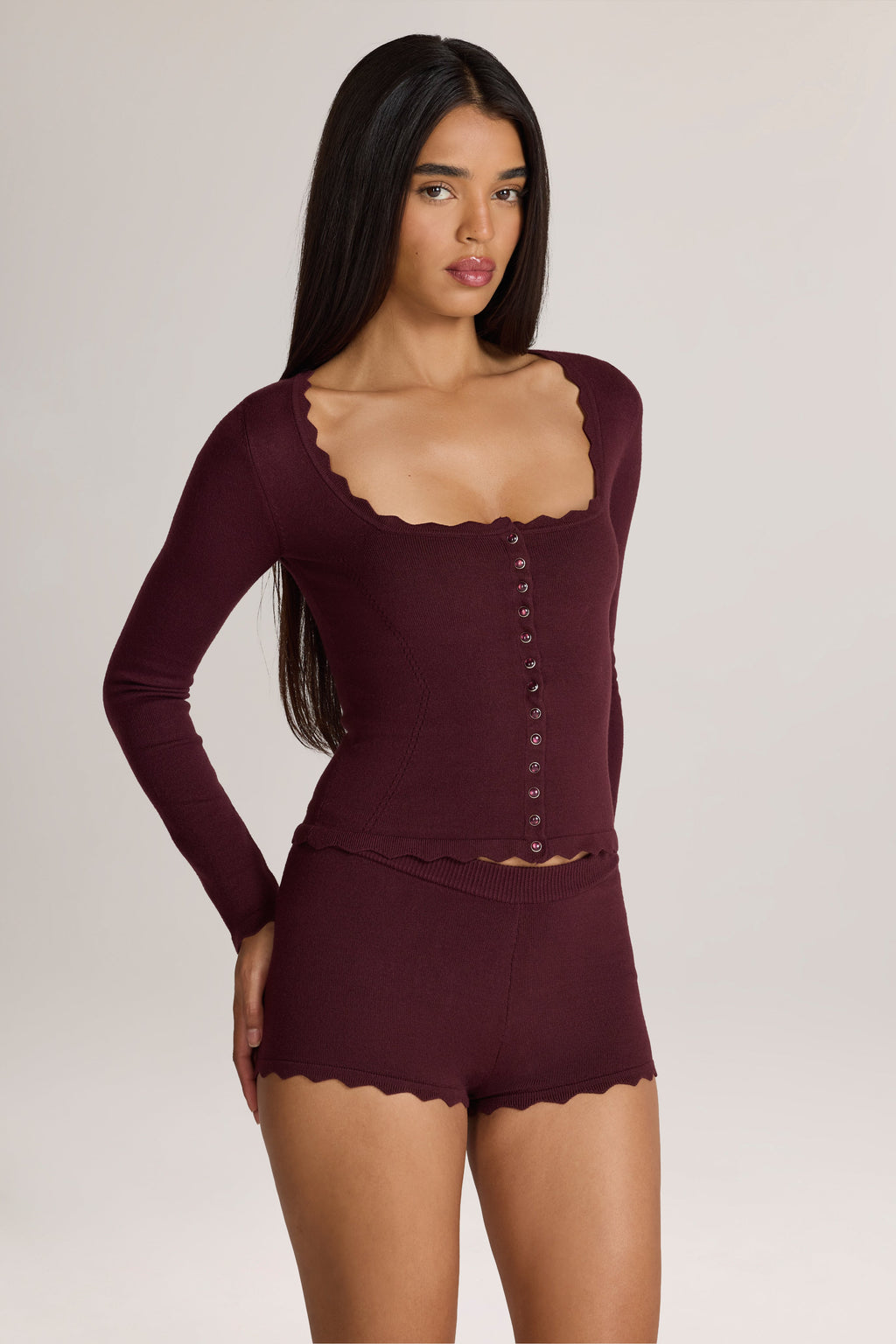 Knit Long-Sleeve Cardigan in Cocoa Brown