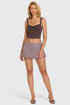 Modal Mid-Rise Skort in Brown Gingham