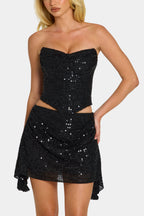 Embellished Draped Corset Top in Black
