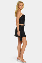 Embellished Draped Mid-Rise Mini Skirt in Black