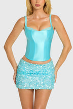 Satin Corset Top in Aquamarine