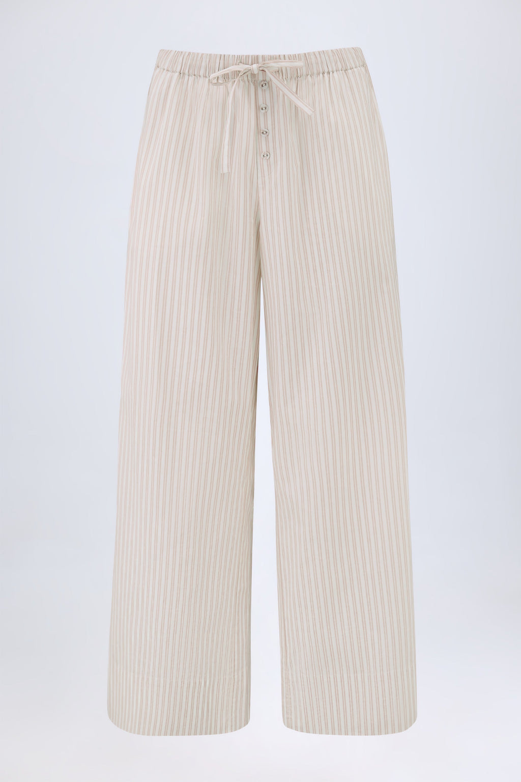 Wide-Leg Cotton-Poplin Trousers in Taupe Stripe