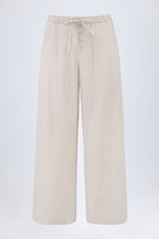 Wide-Leg Cotton-Poplin Trousers in Taupe Stripe