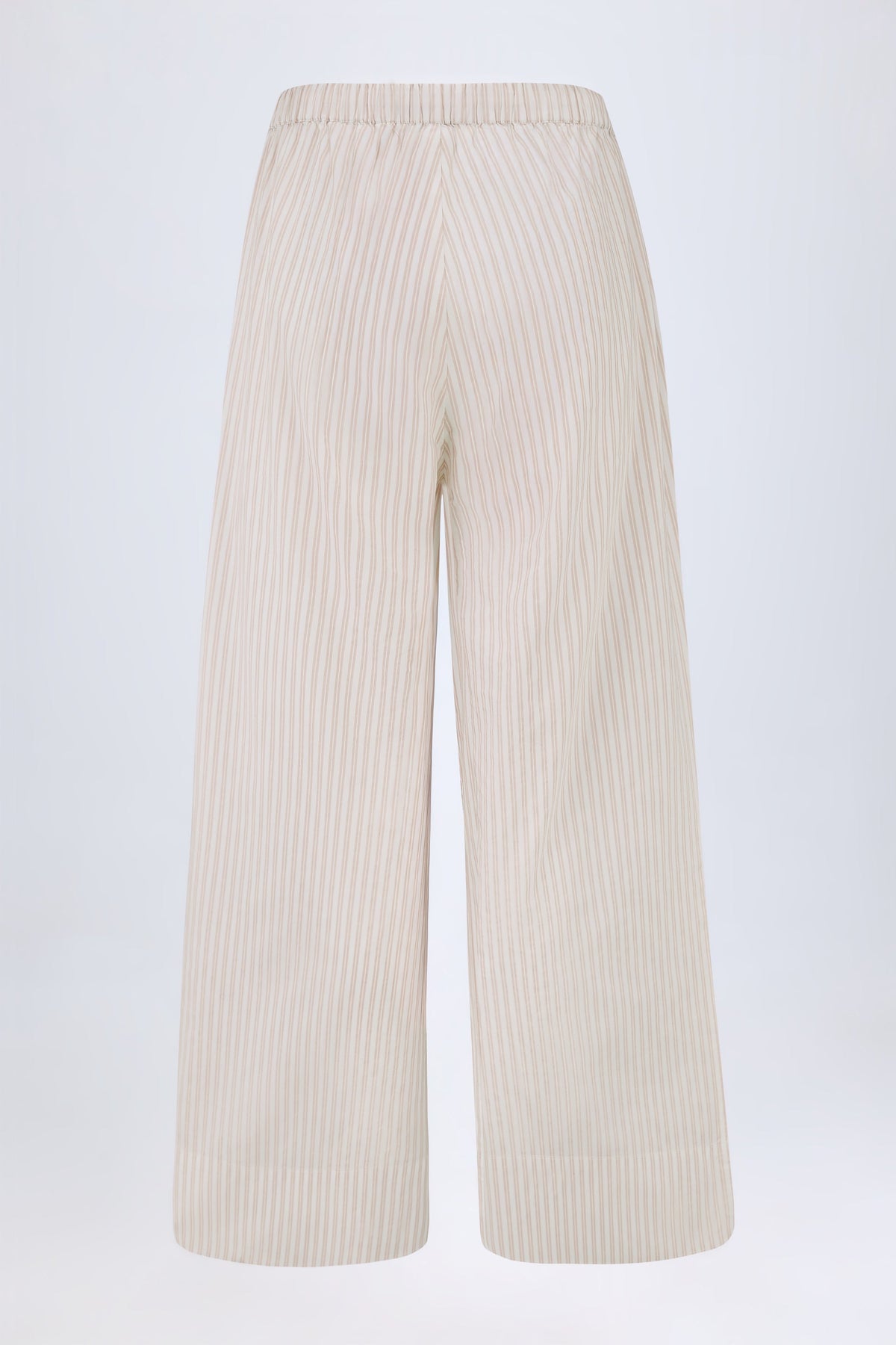 Wide-Leg Cotton-Poplin Trousers in Taupe Stripe