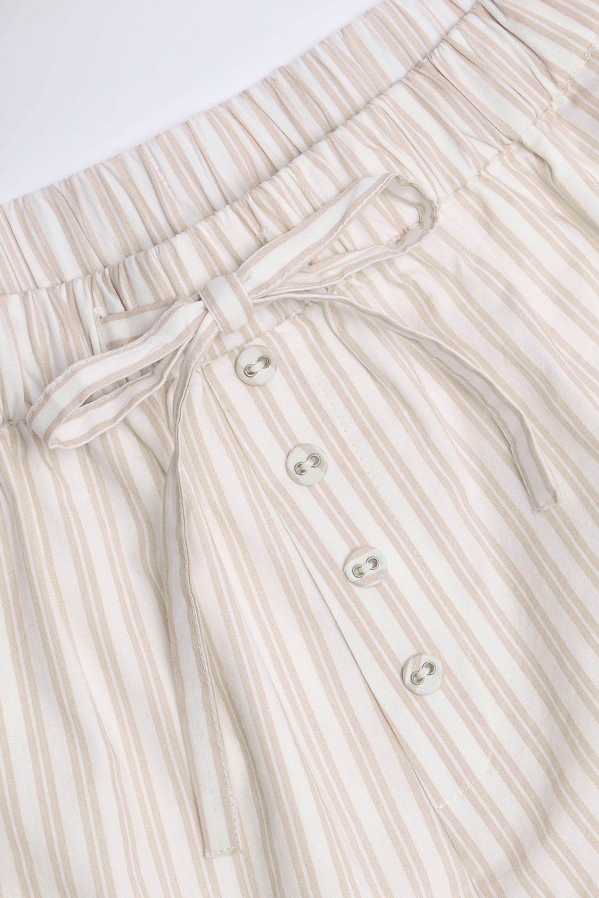 Wide-Leg Cotton-Poplin Trousers in Taupe Stripe