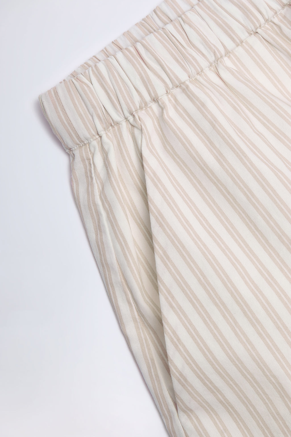 Wide-Leg Cotton-Poplin Trousers in Taupe Stripe