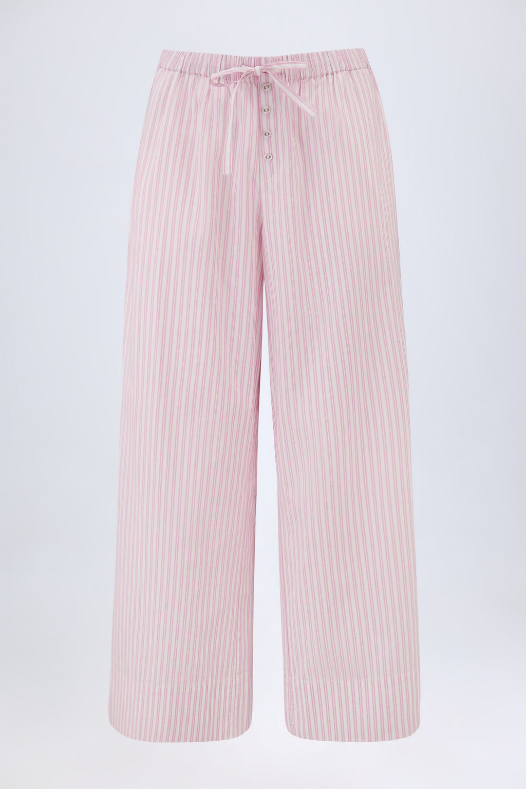 Wide-Leg Cotton-Poplin Trousers in Pink Stripe