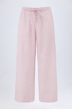 Wide-Leg Cotton-Poplin Trousers in Pink Stripe