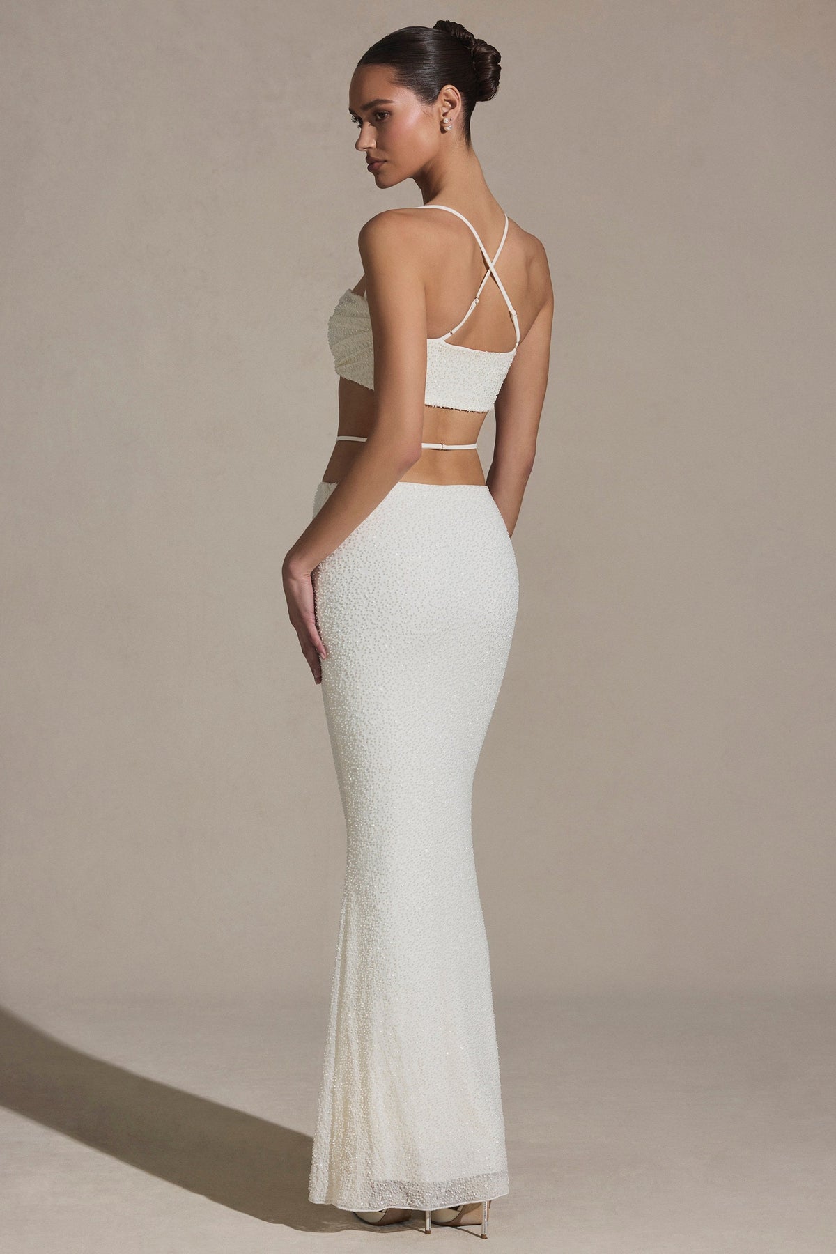 Embellished Strappy Maxi Skirt in White