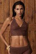 Plunge Halterneck Crop Top in Bronze
